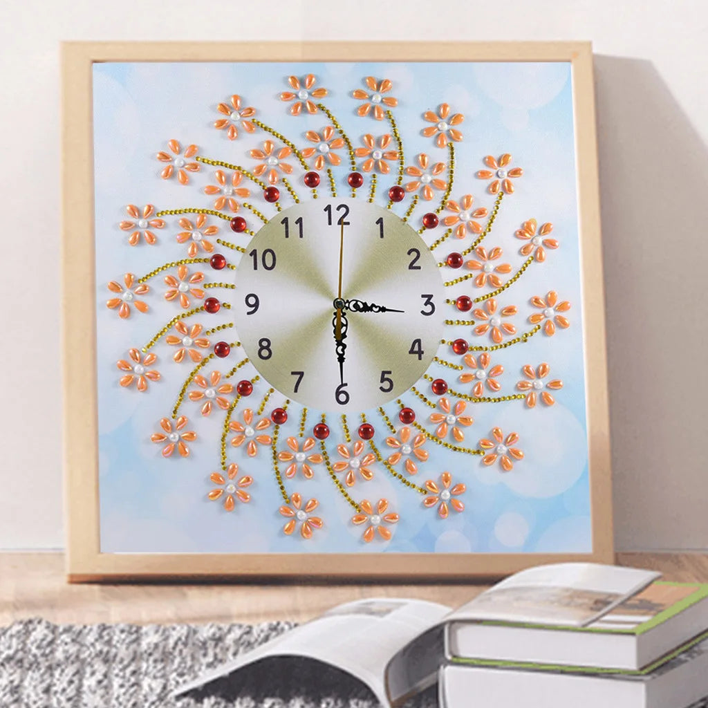 Diamond Painting Klok bloemrijk patroon op canvas – creatieve wanddecoratie