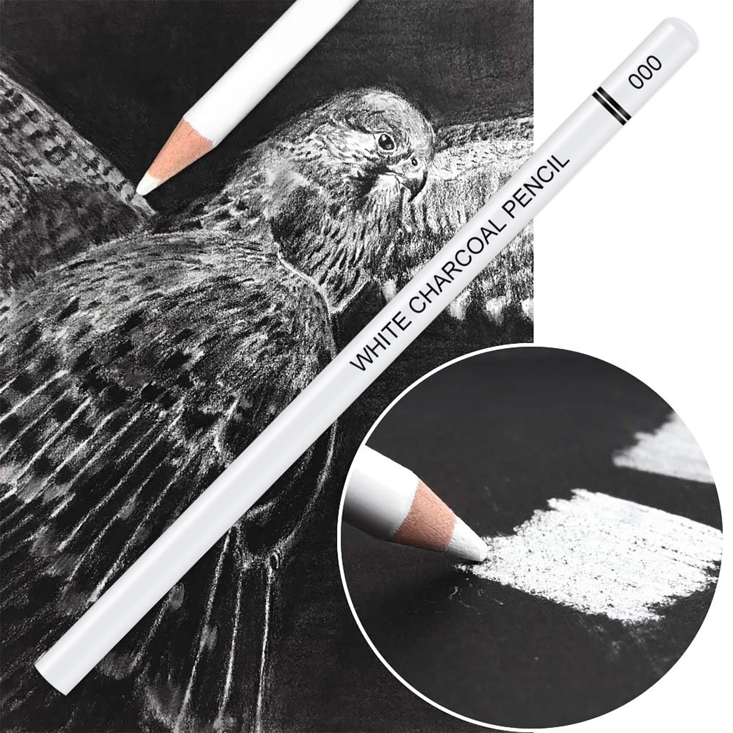 Potloden set wit houtskool – 6 stuks voor schets en highlights