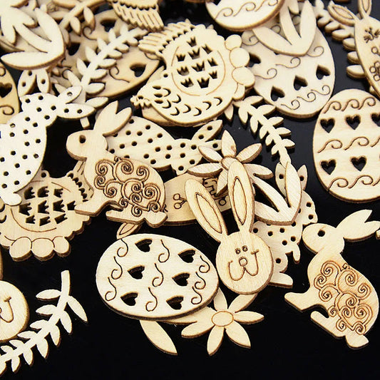 Houten Paas figuur om zelf te kleuren/schilderen set met konijnen en eieren