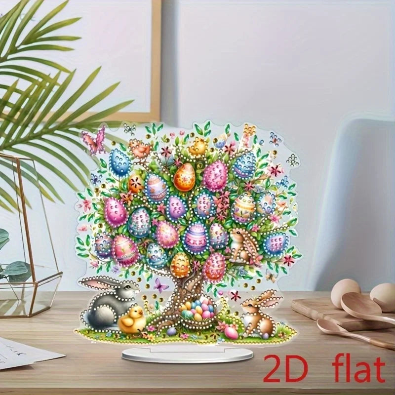 Diamond Painting Tafelornament Paashaas met Boom en Paaseieren