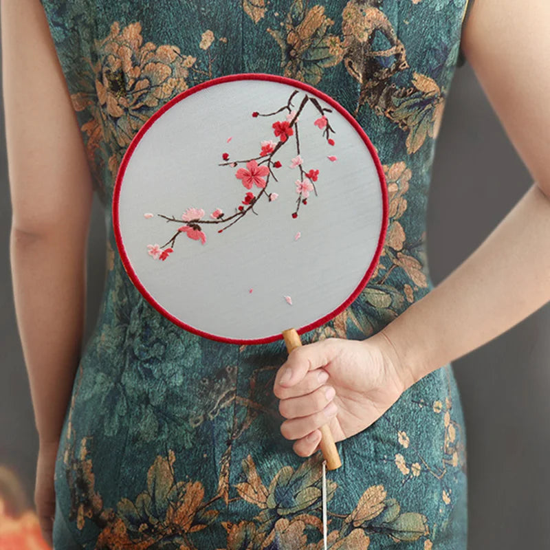 Borduurpakket rond Chinese bloemen waaier met voorgedrukt patroon