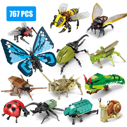 Bouwpakket Insectenmodel Bij, Vlinder, Krekel & Sprinkhaan – Creatief Blokkenplezier