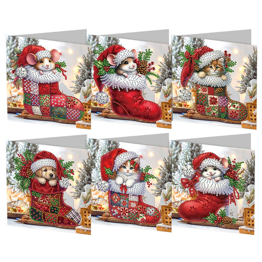 Diamond Painting Kerstkaarten set - Luxe kerstgroet kaarten met steentjes - Kerstsokken