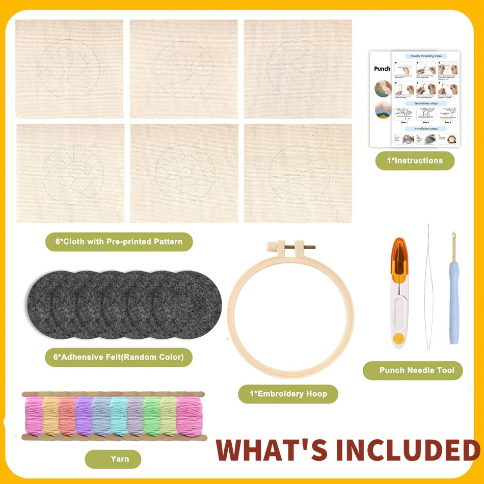 Punch Needle pakket onderzetters Kikkers 6-delige set voor beginners