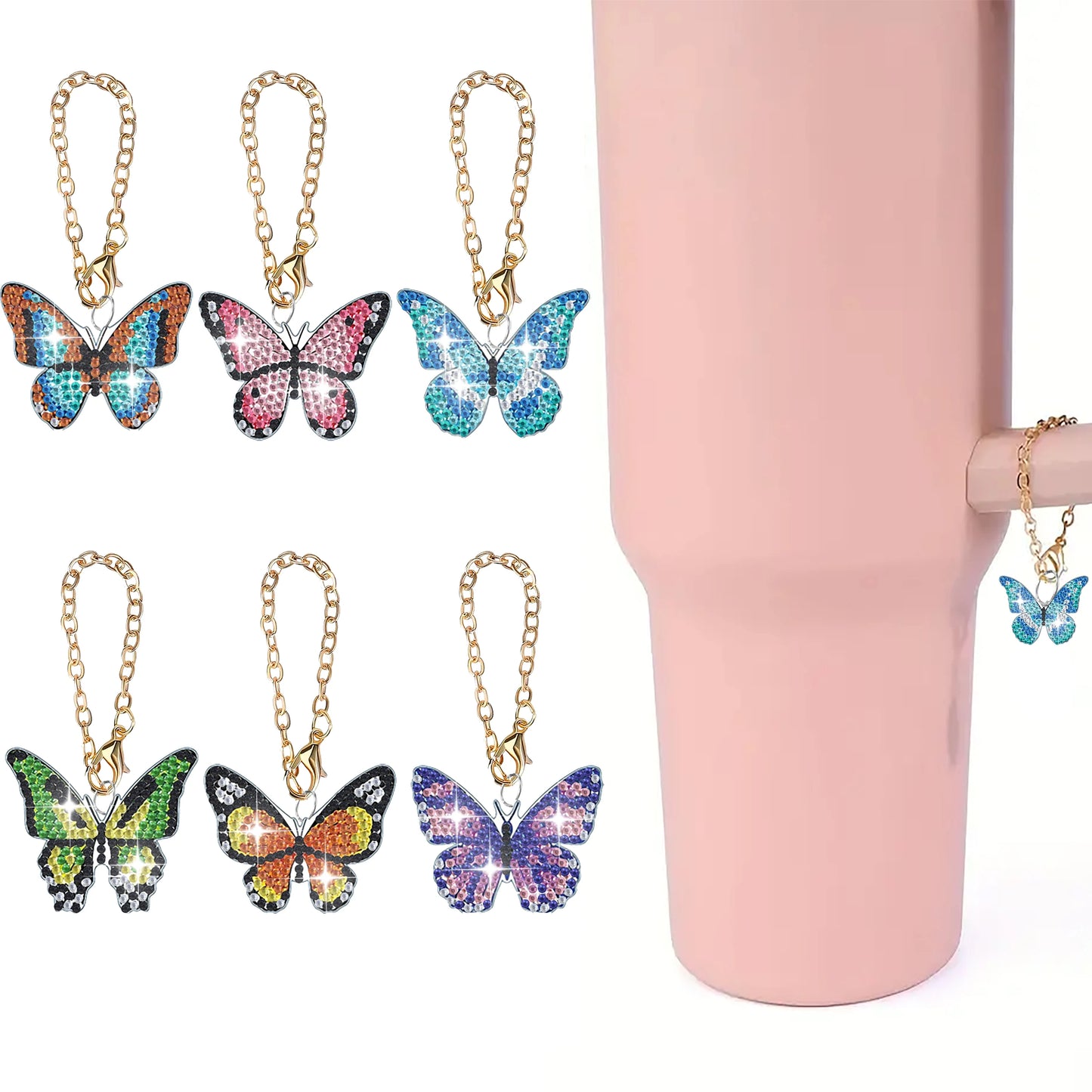 Diamond Painting Sleutelhanger set Vlinders 6 stuks Acryl Hangers