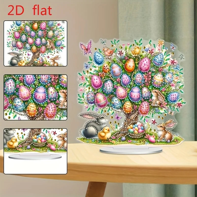 Diamond Painting Tafelornament Paashaas met Boom en Paaseieren