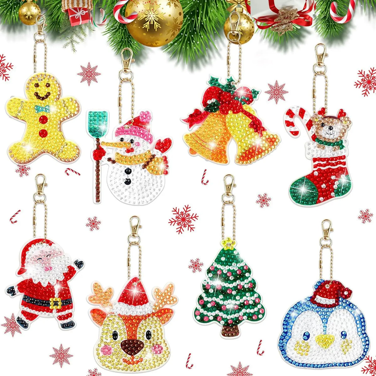 Diamond Painting Sleutelhanger set Kerst – Dubbelzijdige Kerstdecoratie - YSK211-8 stuks
