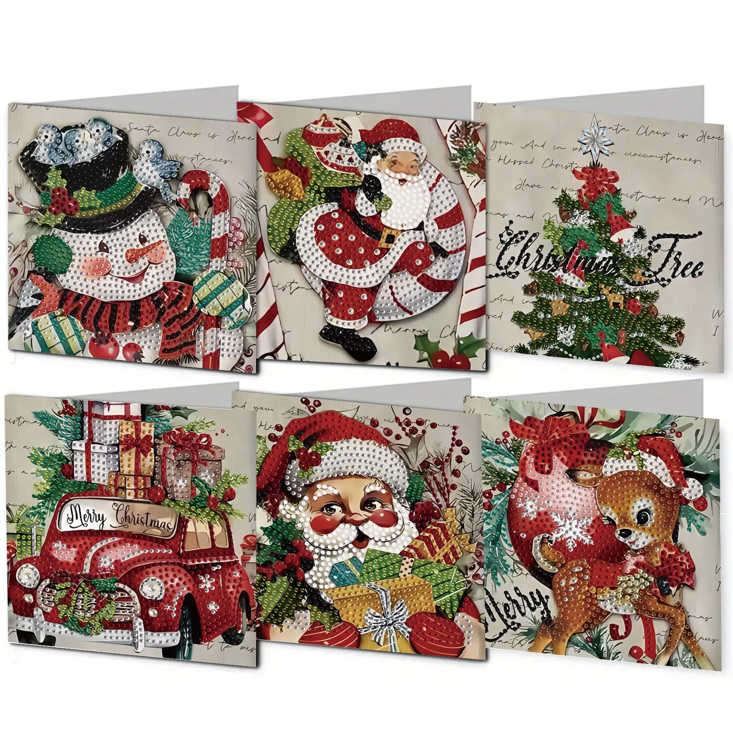 Diamond Painting Kerstkaarten set 6-delig met sneeuwpop thema