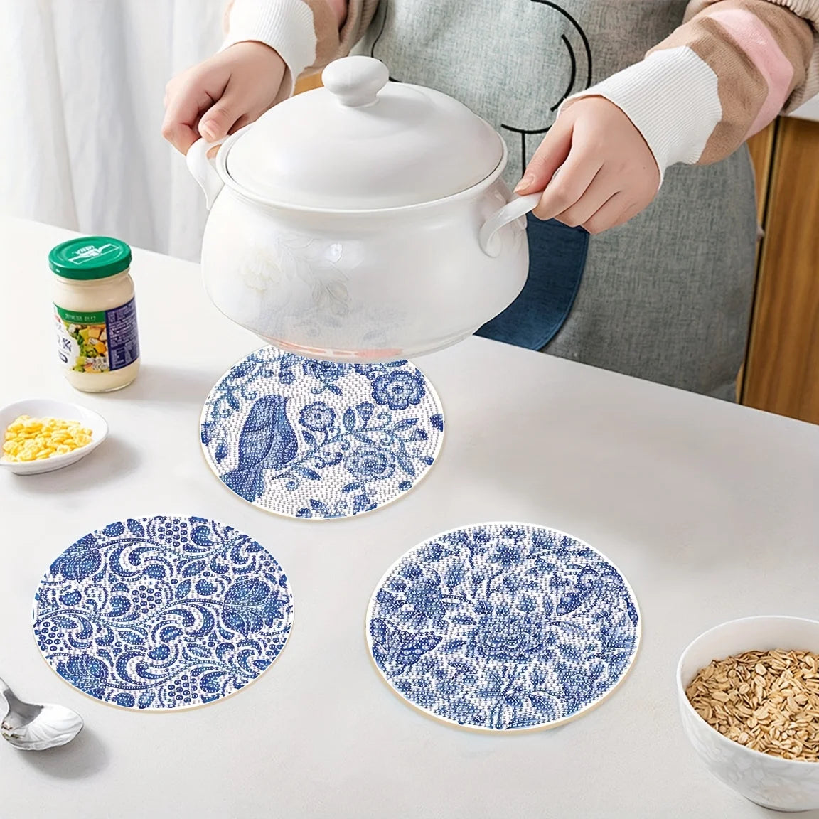 Diamond Painting Placemats Blauwe Vogel Set voor Tafel en Keuken