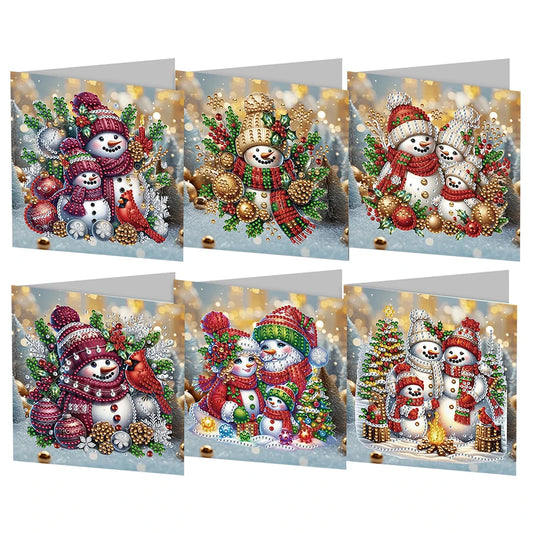 Diamond Painting Kerstkaarten set sneeuwpoppen met strass steentjes