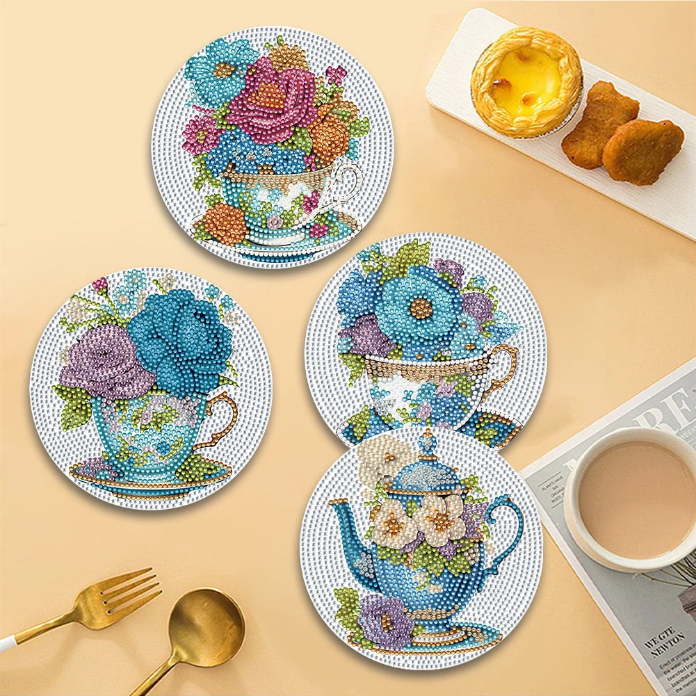 Diamond Painting Placemat met Bloemen en Koe Design – Set van 4