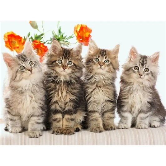 Diamond Painting Dieren - Kat met bloemen landschap wanddecoratie - DZDP32705