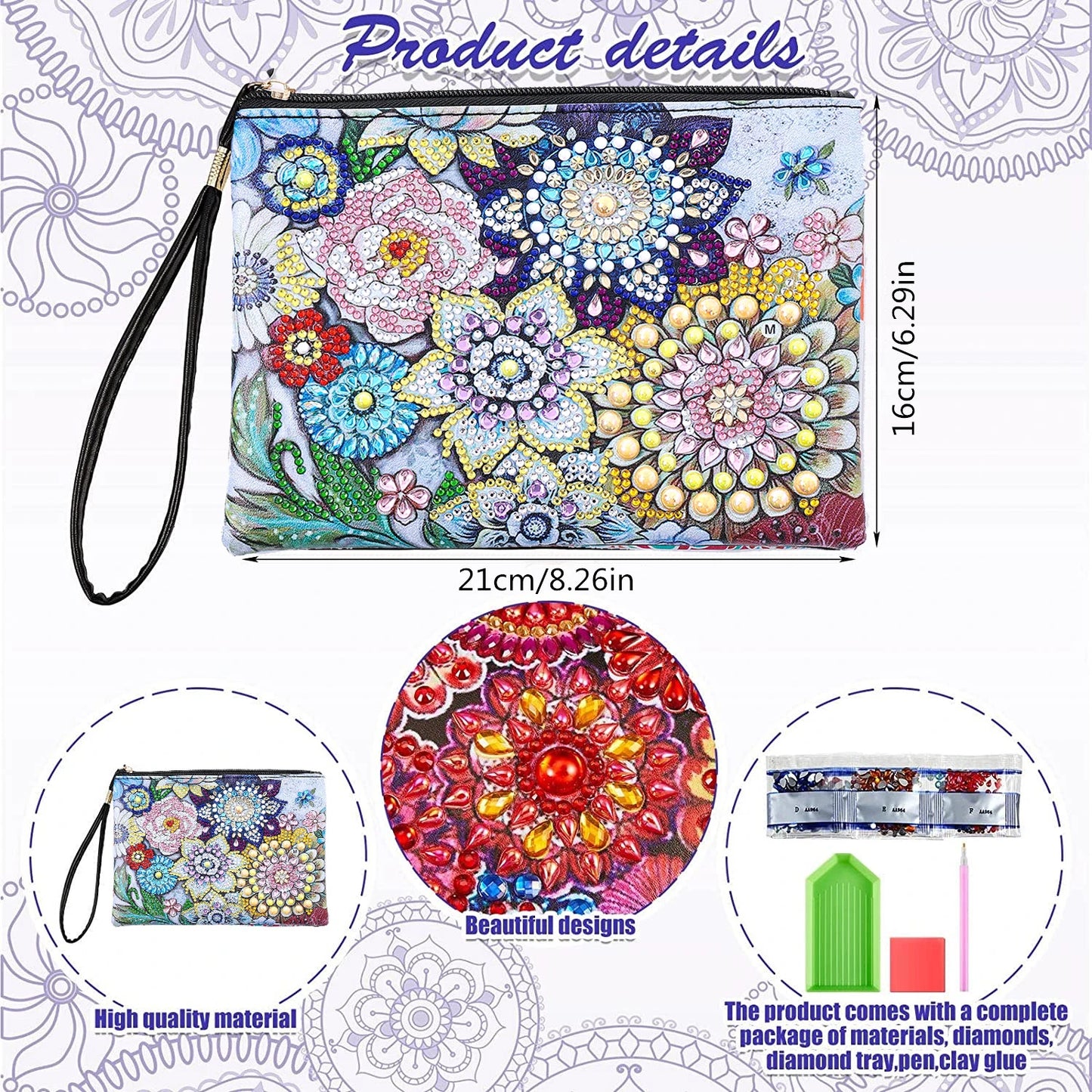 Diamond Painting Etui Mandala Cactus – Luxe PU Leren Handtas met Strass