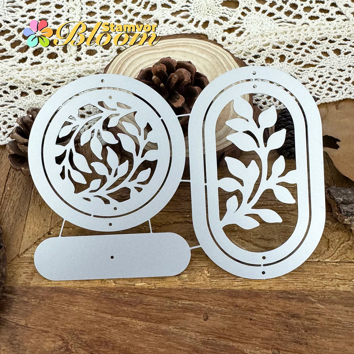 Metalen snijmal bladeren takken cirkels frames labels decoratief