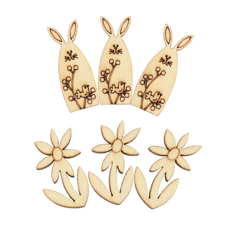 Houten Paas figuur om zelf te kleuren/schilderen set met konijnen en eieren