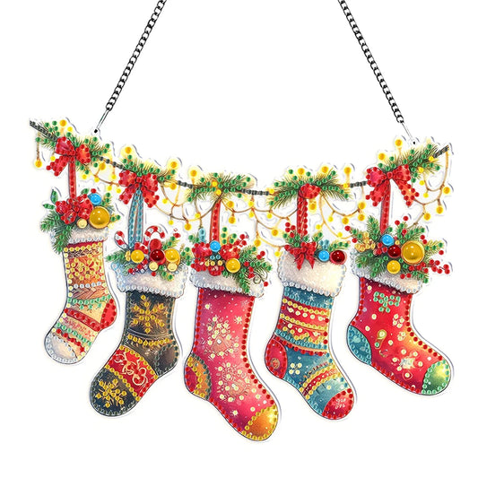 Diamond Painting Hangend Ornament – Acryl Kerst thema met Speciale Vormige Steentjes - KJ0265