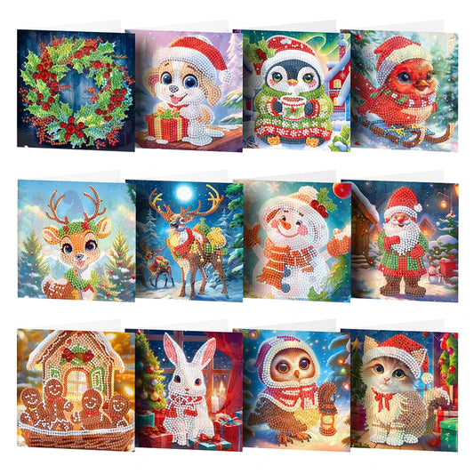 Diamond Painting Kerstkaarten dieren set – 12 luxe kerstkaarten maken