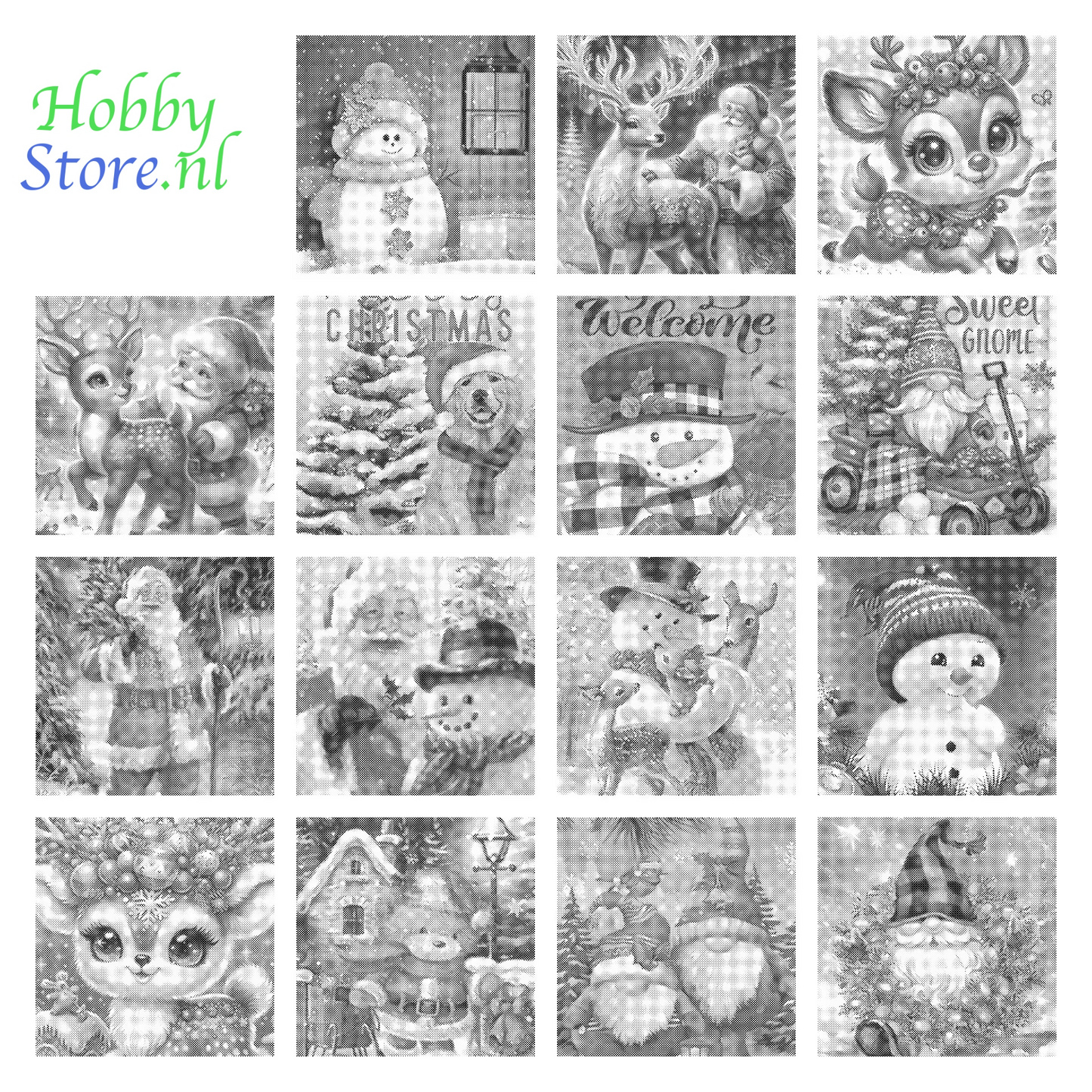 DOT Painting Cartoon Kerst – Één Kleur Stippelkunst