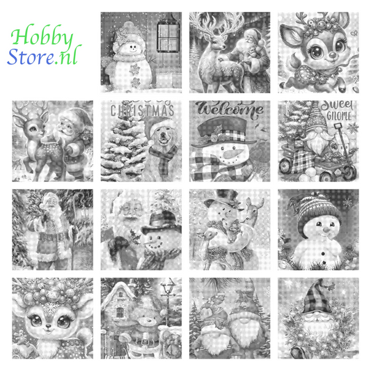 DOT Painting Cartoon Kerst – Één Kleur Stippelkunst